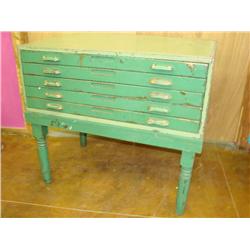 Antique Map Table w/Drawers & Map Rollers