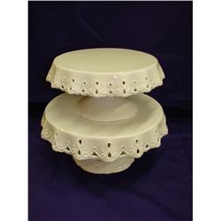 2 Glass Lace Edged Cake Plates