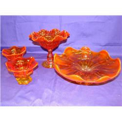 Amberina Glassware:2 Compotes & 2 Candleholders