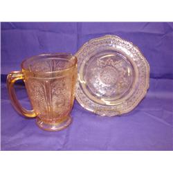 Pink Depression Plate & Pitcher