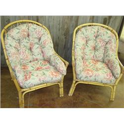 2 Rattan Chairs with Floral Cushions