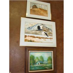 Bluebonnet Oil On Canvas & 2 Watercolors