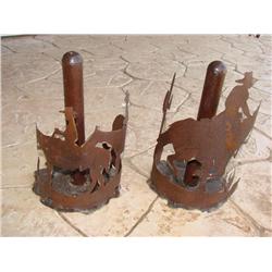 2 Metal Cowboy Paper Towel Holders