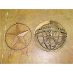 2 Rustic Metal Wall Hangers: Hat Rack & Planter