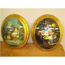 2 Oval Oil on Wood Paintings