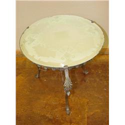 Etched Mirror Top Table w/Iron Leg