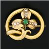 Image 2 : Antique Victorian 18+k Gold Emerald w/ Seed Pearl Clover Leaf Branch Brooch Pin