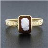 Image 2 : Antique Victorian 10k Gold Petite Bezel Set Rectangular Carved Agate Cameo Ring