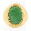 Image 1 : Vintage 14K Yellow Gold Bezel Oval Cabochon Green Jade Polished Wide Band Ring
