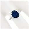Image 3 : Platinum 4.24 ctw Gubelin NO HEAT Oval Sapphire & Baguette Diamond 3 Stone Ring