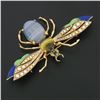 Image 2 : Vintage 14k Gold Agate Tigers Eye Pearl Green Blue Enamel Large Fly Brooch Pin