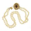 Image 4 : Vintage 14K Gold Garnet & Seed Beaded Clasp Dual Strand 7.4-7.8mm Pearl Necklace