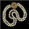 Image 6 : Vintage 14K Gold Garnet & Seed Beaded Clasp Dual Strand 7.4-7.8mm Pearl Necklace
