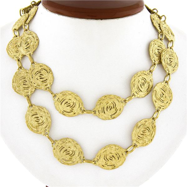 18K Yellow Gold Free Form Textured Swirl Link Long 34" Statement Chain Necklace