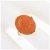 Image 3 : Vintage 18K Gold Cabochon Pinkish-Orange Natural Coral Open Work Solitaire Ring