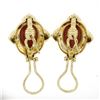 Image 6 : 18k Gold GIA Cert. Oval Cabochon Coral & Round Diamond Omega or Clip On Earrings