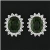 Image 2 : 14K White Gold 3.98 ctw Oval Green Sapphire & Round Diamond Halo Stud Earrings