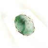 Image 3 : Vintage 10k Yellow Gold Oval Floral Carved Jade w/ Etched Open Work Platter Ring