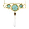 Image 6 : Antique Arts & Crafts 18K Gold Flower Carved Turquoise Crystal Dangle Necklace