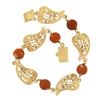 Image 4 : Vintage 14k Yellow Gold Beaded Open Work Leaf Link 6.5 Bracelet w/ Coral Beads