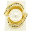 Image 4 : Large 18k Yellow Gold 10.6mm Round White Pearl Solitaire & Diamond Cocktail Ring
