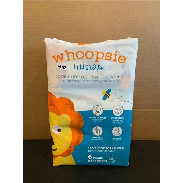 6 Packs Whoopsie Wipes - 100% Pure Cotton Dry Wipes