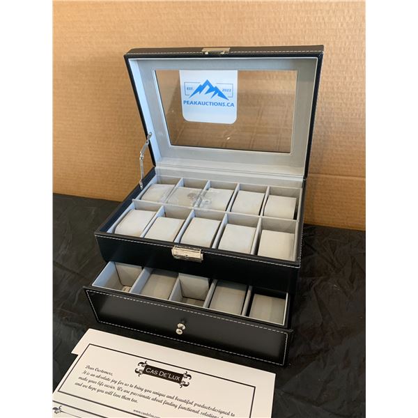 Cas De Lux 20 Slot Glass Top Watch Box