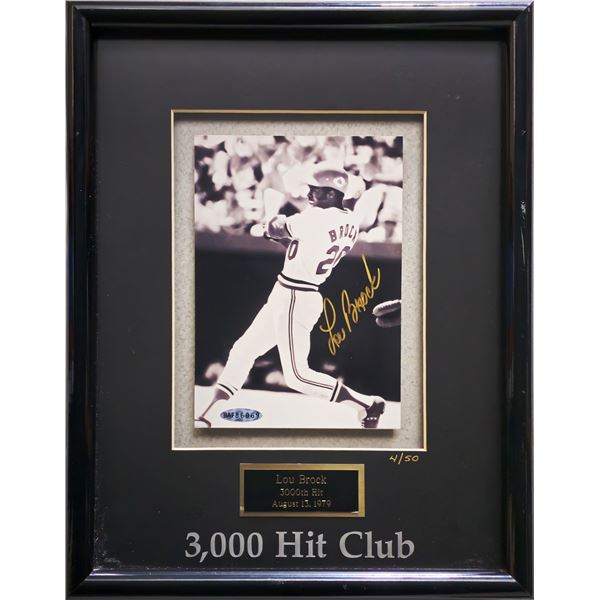 PROFESSIONALLY FRAMED LOU BROOK SIGNED 3000TH HIT PHOTO 4/50 (UPPER DECK COA)