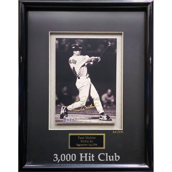 PROFESSIONALLY FRAMED PAUL MOLITOR SIGNED 3000TH HIT PHOTO 20/50 (UPPER DECK COA)