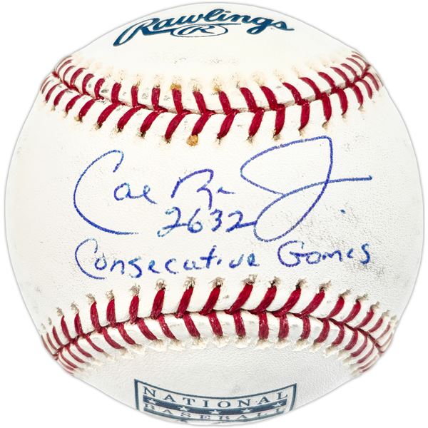 CAL RIPKIN JR. SIGNED 2632 CONSECUTIVE GAMES SIGNED BASEBALL (TRI-STAR PRODUCTIONS COA)
