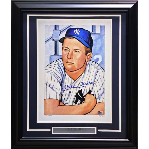 PROFESSIONALLY FRAMED MICKEY MANTLE SIGNED PRINT 40/450 (BECKETT COA)