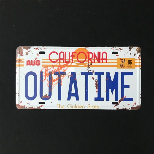 CHRISTOPHER LLOYD SIGNED  OUTATIME  LICENSE PLATE FROM BACK TO THE FUTURE (WWOC)