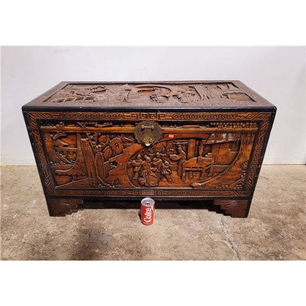 Antique Chinese Carved Camphor Wood Chest