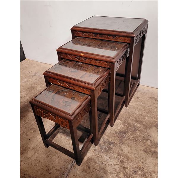 Chinese Carved Hardwood Nesting Tables