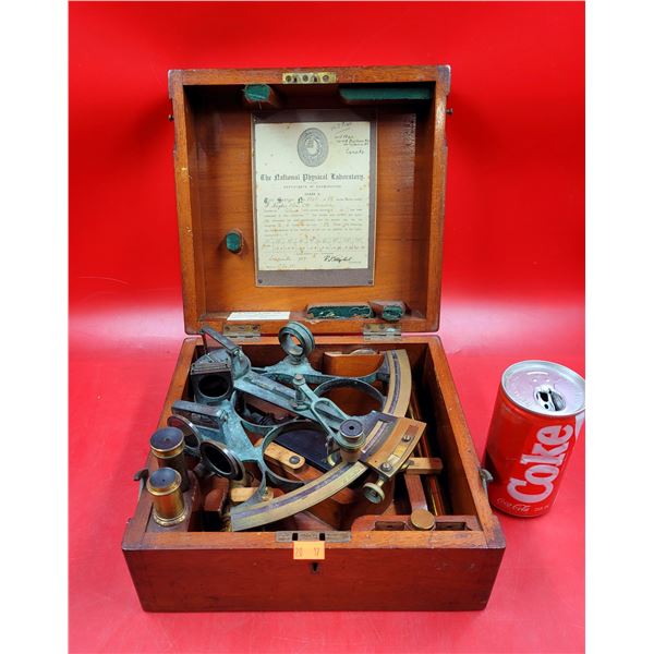 Vintage H. Hughes & Son's Ltd. Husun Sextant w/ Wooden Box