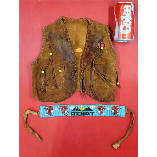 Handmade Native Leather Children's Vest & Beadwork Bracelet