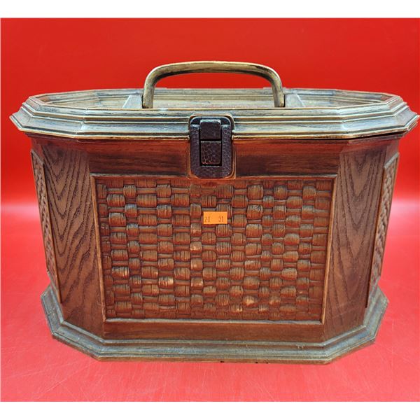 Wooden Storage Box Full Of Sewing Thread & Other