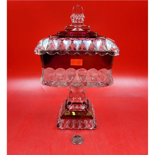 Ruby Flash Glass Lidded Candy Dish