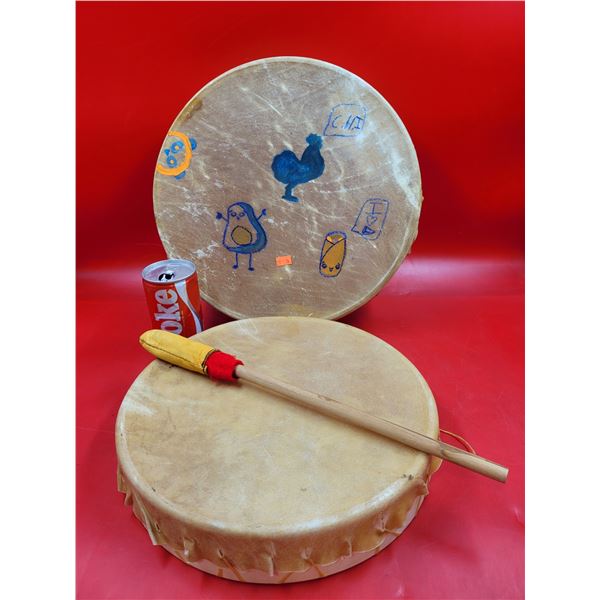 2 Handmade Native Hand Drums w/ Mallet