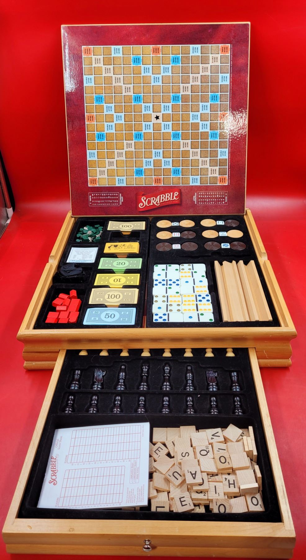 Wooden Multi-Game Game Board Set (Scrabble, Monopoly, Chess, etc.)