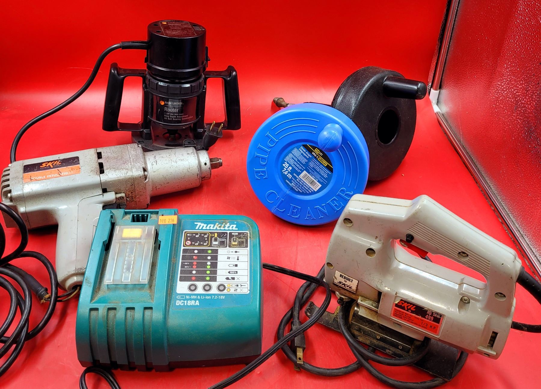 Makita DC18RA Battery Charger, Black & Decker Router, Pipe Cleaner ...