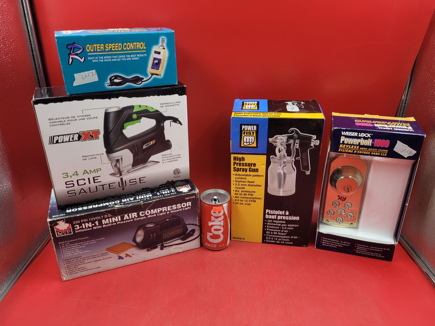Power XT Jigsaw, Mini Air Compressor, Router Speed Control, Spray Gun ...
