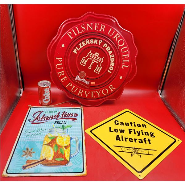 Pilsner Urquell & Island Time Advertising Signs & Low Flying Caution Sign