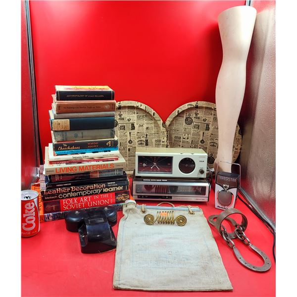 VTG Electronic Clock/Radios, Transistor, Mannequin Leg, Books & VTG Lot