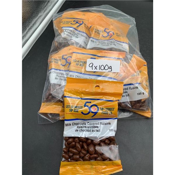 Milk Chocolate Covered Raisins, 9 Packs, 100g Each