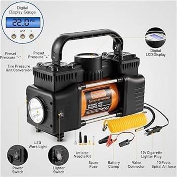 Big Tyre Air Compressor With Digital Display and LED Light