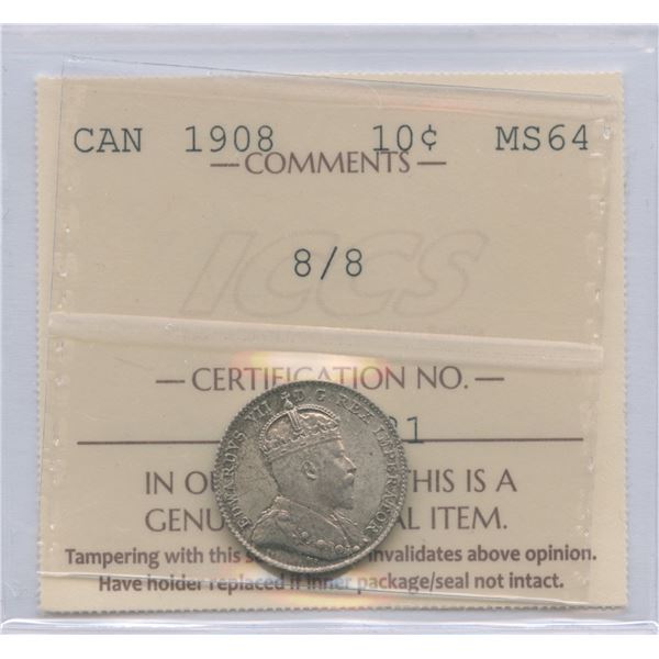 1908 Ten Cents - 8/8