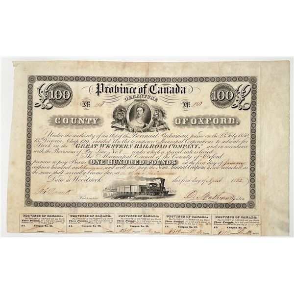 Province of Canada 100 Pounds Debenture