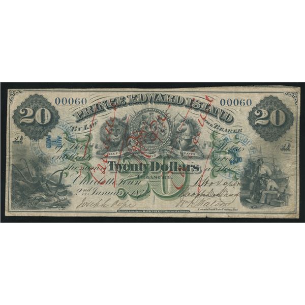 Prince Edward Island $20, 1872 Treasury Note