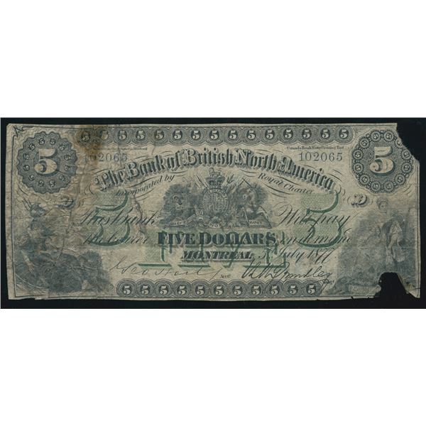 Bank of British North America $5, 1877, Contemporary Counterfeit